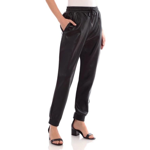 Avec Les Filles Pants - Avec Les Filles Black Super Soft Faux Leather Joggers High Waist Size M